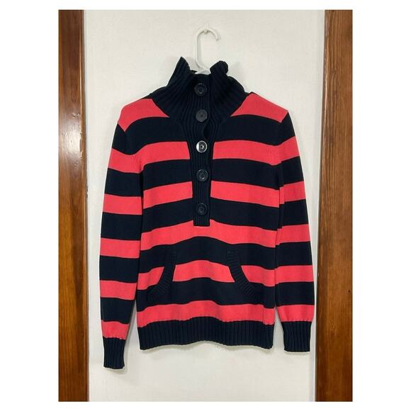 VTG Y2K Jones Sport Womens Striped Knit Sweater Ribbed Size Small Fold Collar - Picture 2 of 7